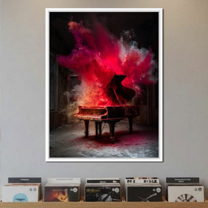 Grand Piano Burst of Vibrant Fire Canvas Wall Art