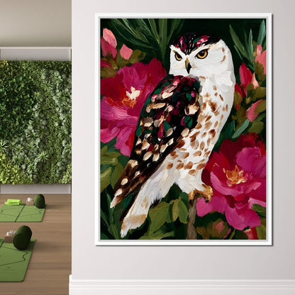 Owl Garden Bloom Portrait Canvas Wall Art