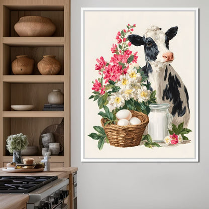 Farmhouse Cow Milk And Blooms Canvas Wall Art