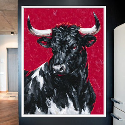 Bold Horned Bull Portrait Canvas Wall Art
