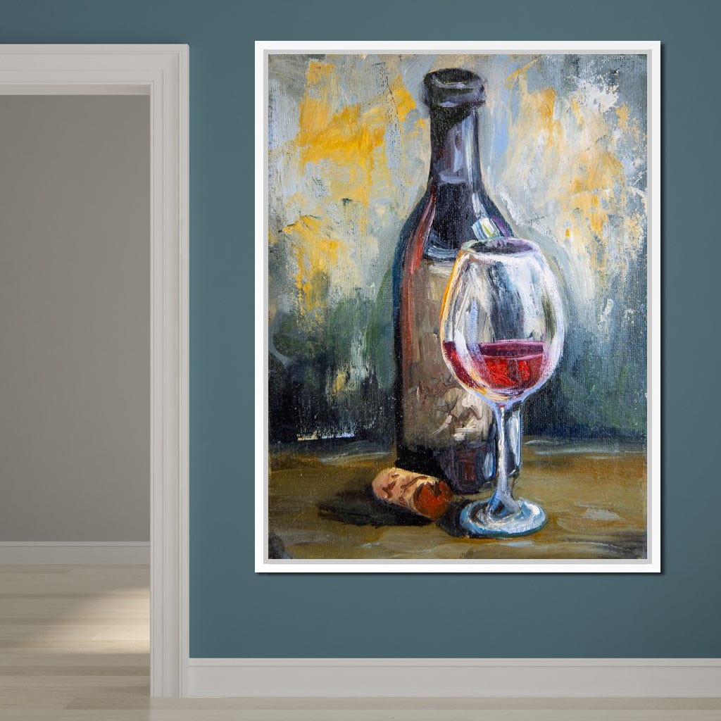 Bottle & Glass of Wine Canvas Wall Art