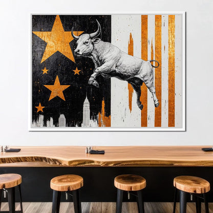 Bull Triumphs City Dreams Canvas Wall Art