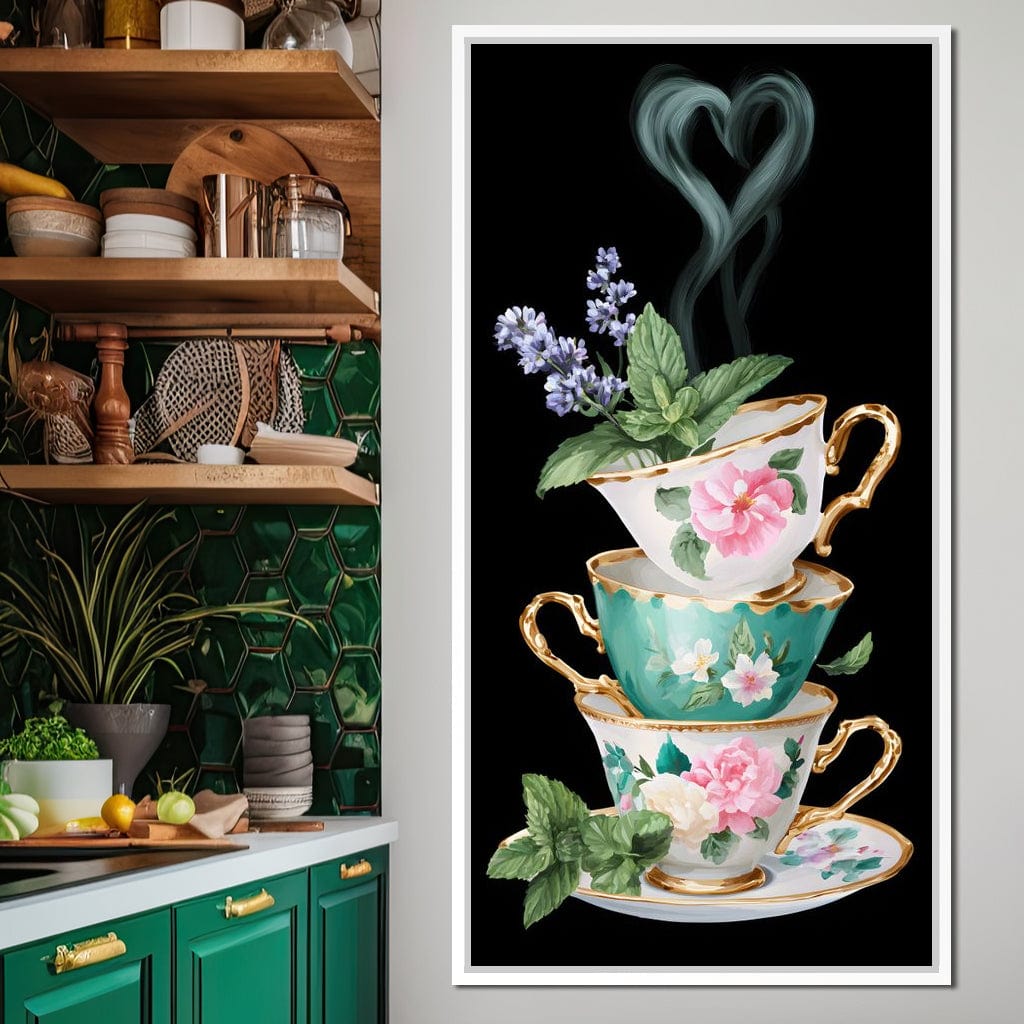 Golden Teacups Botanical Romance Canvas Wall Art
