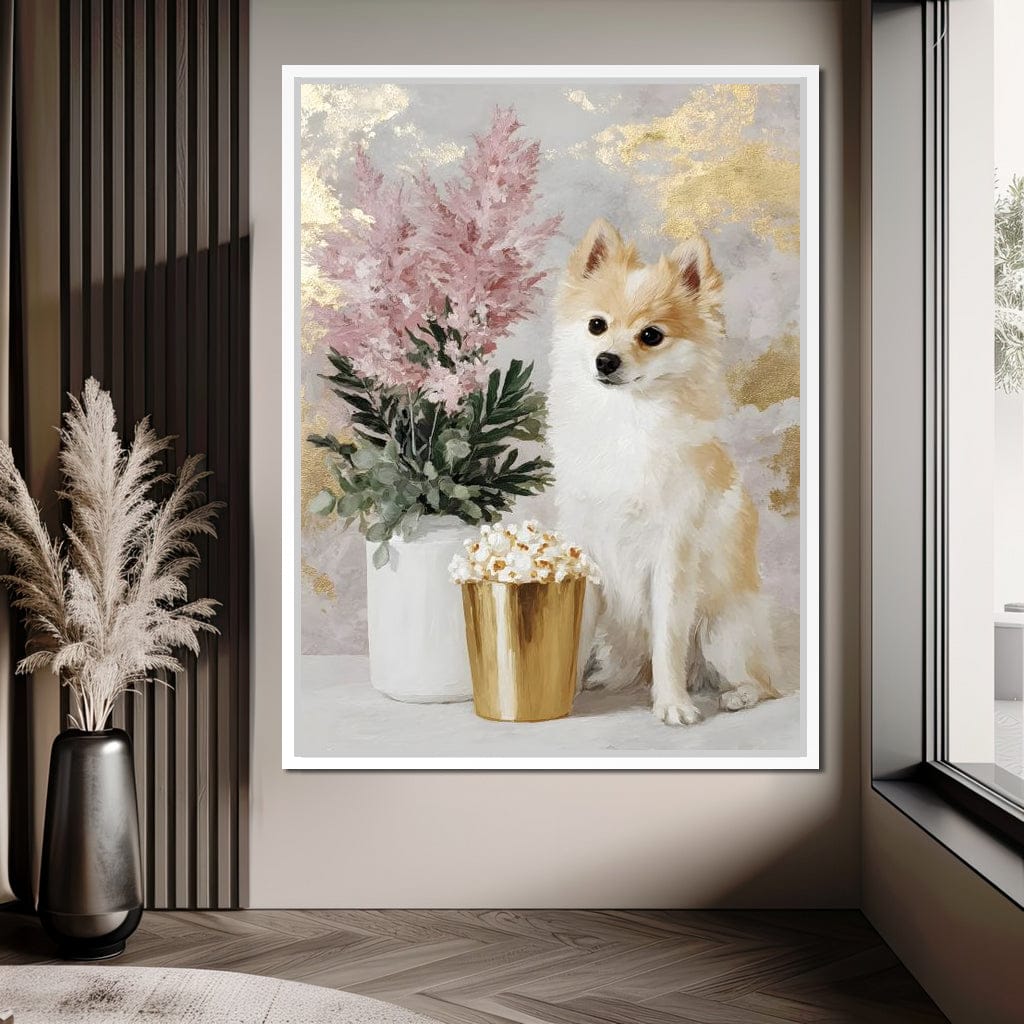 Pomeranian Petals Gold Light Canvas Wall Art
