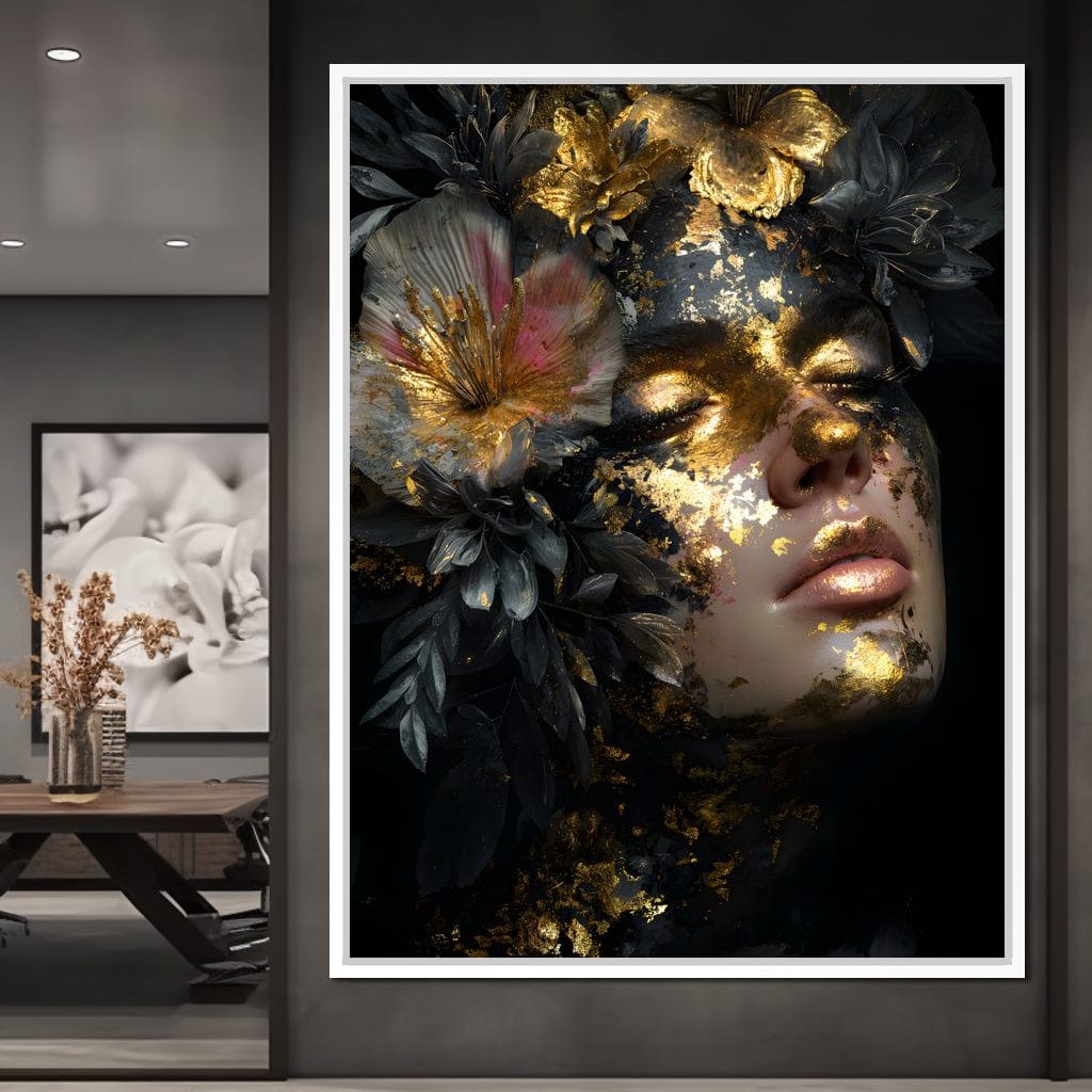 Golden Reverie Floral Visage Canvas Wall Art