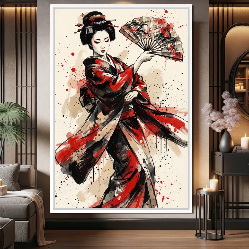 Japanese Woman with Fan Canvas Wall Art