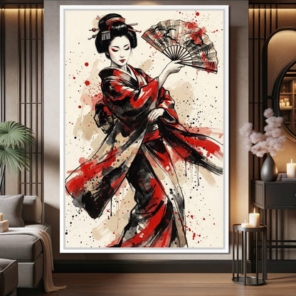Japanese Woman with Fan Canvas Wall Art