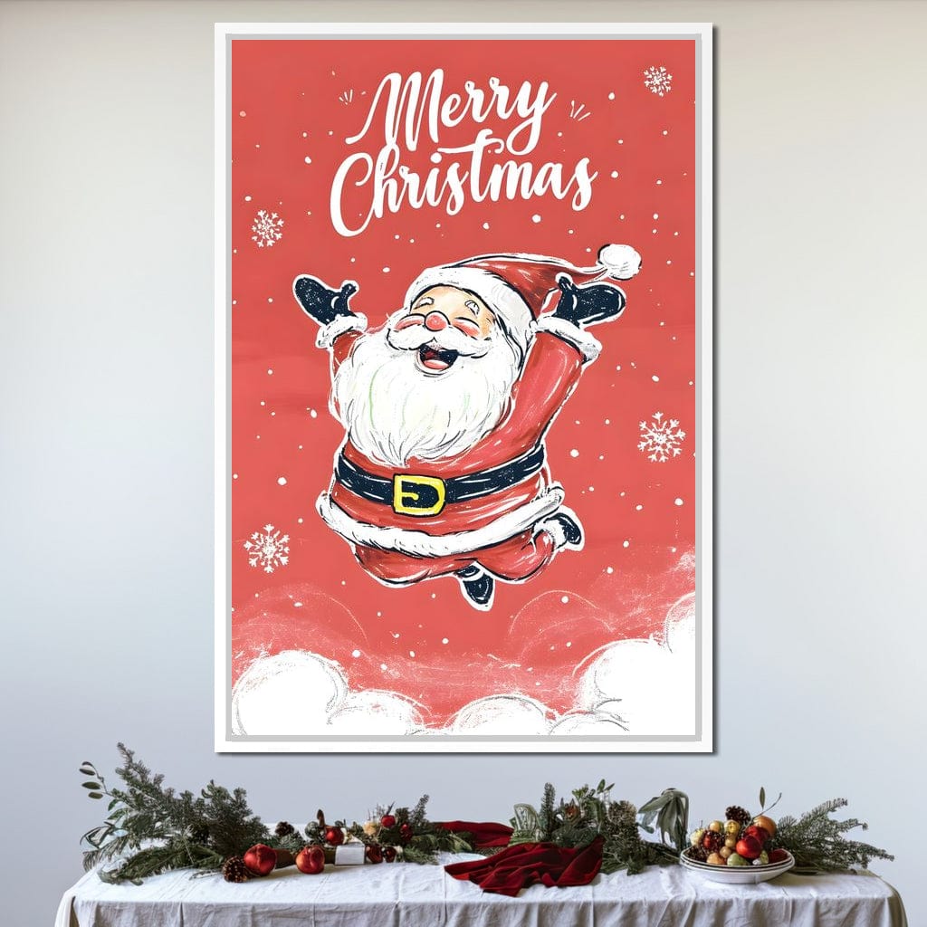 Joyful Santa Snowfall Holiday Canvas Wall Art