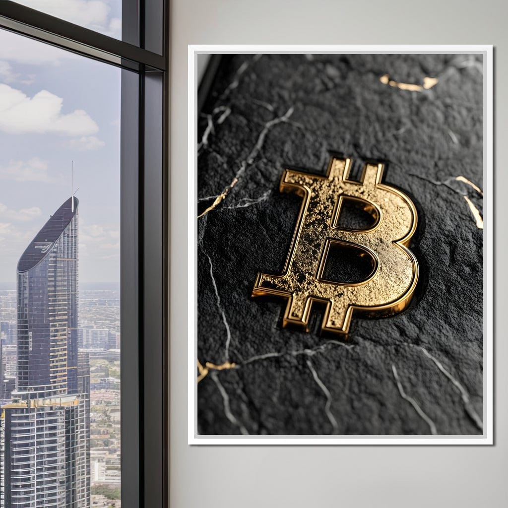 Golden Bitcoin Luxe Marble Icon Canvas Wall Art