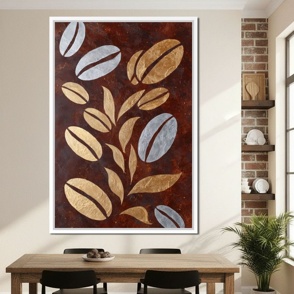 Golden Coffee Beans Botanical Flow Canvas Wall Art
