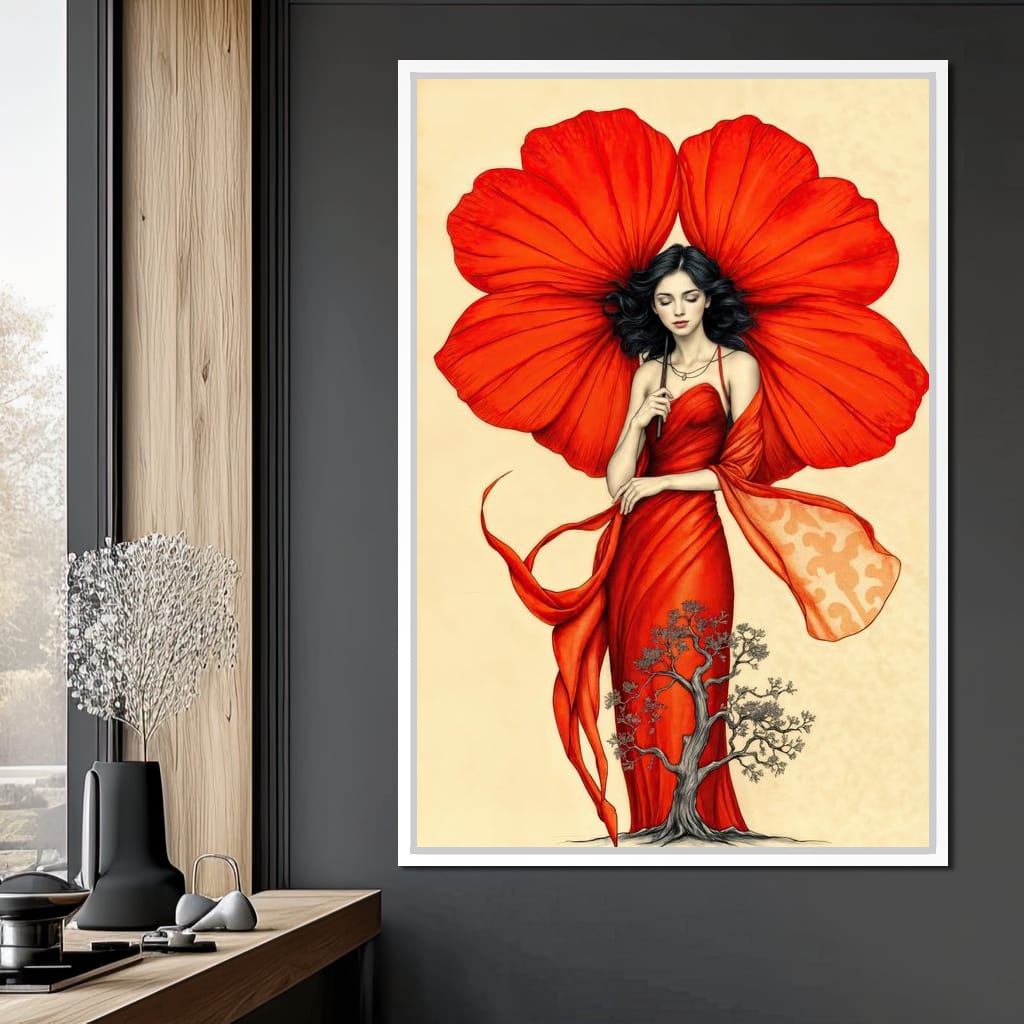 Rooted in Scarlet Canvas Wall Art