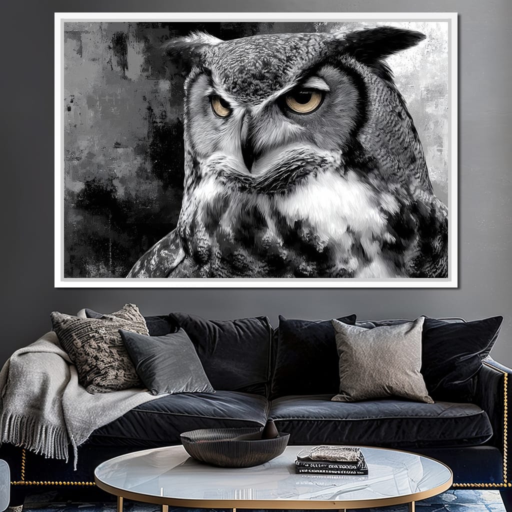 Noir Owl Golden Eyes Portrait Canvas Wall Art