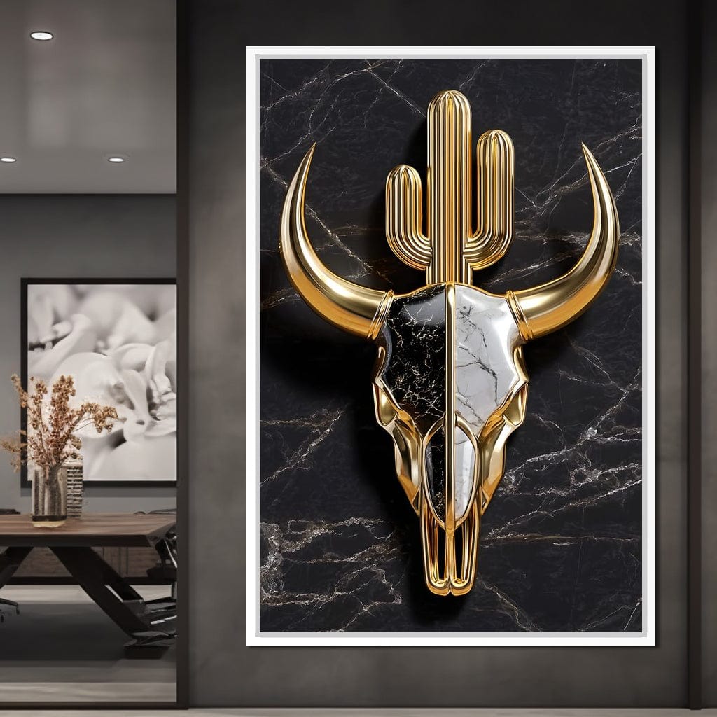 Golden Desert Totem Skull Marble Canvas Wall Art