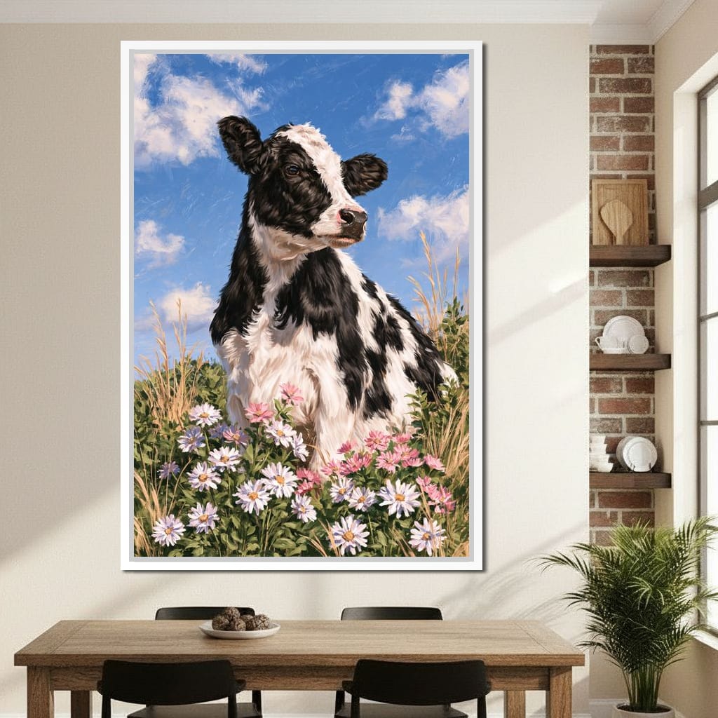 Gentle Pasture Cow Under Summer Skies Canvas Wall Art