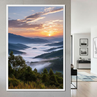 Sunrise Over Misty Mountains Canvas Wall Art