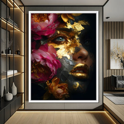 Golden Petal Portrait Radiance Canvas Wall Art