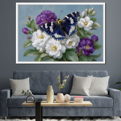 Blue Butterfly Garden Blossom Canvas Wall Art
