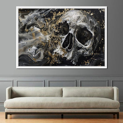 Golden Skull in Galaxy Storm Canvas Wall Art