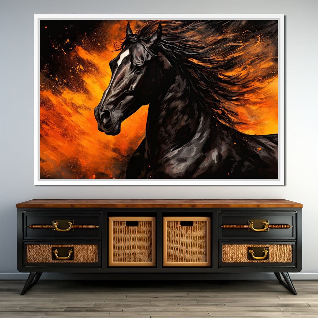 Stallion Amidst Ember Blaze Canvas Wall Art