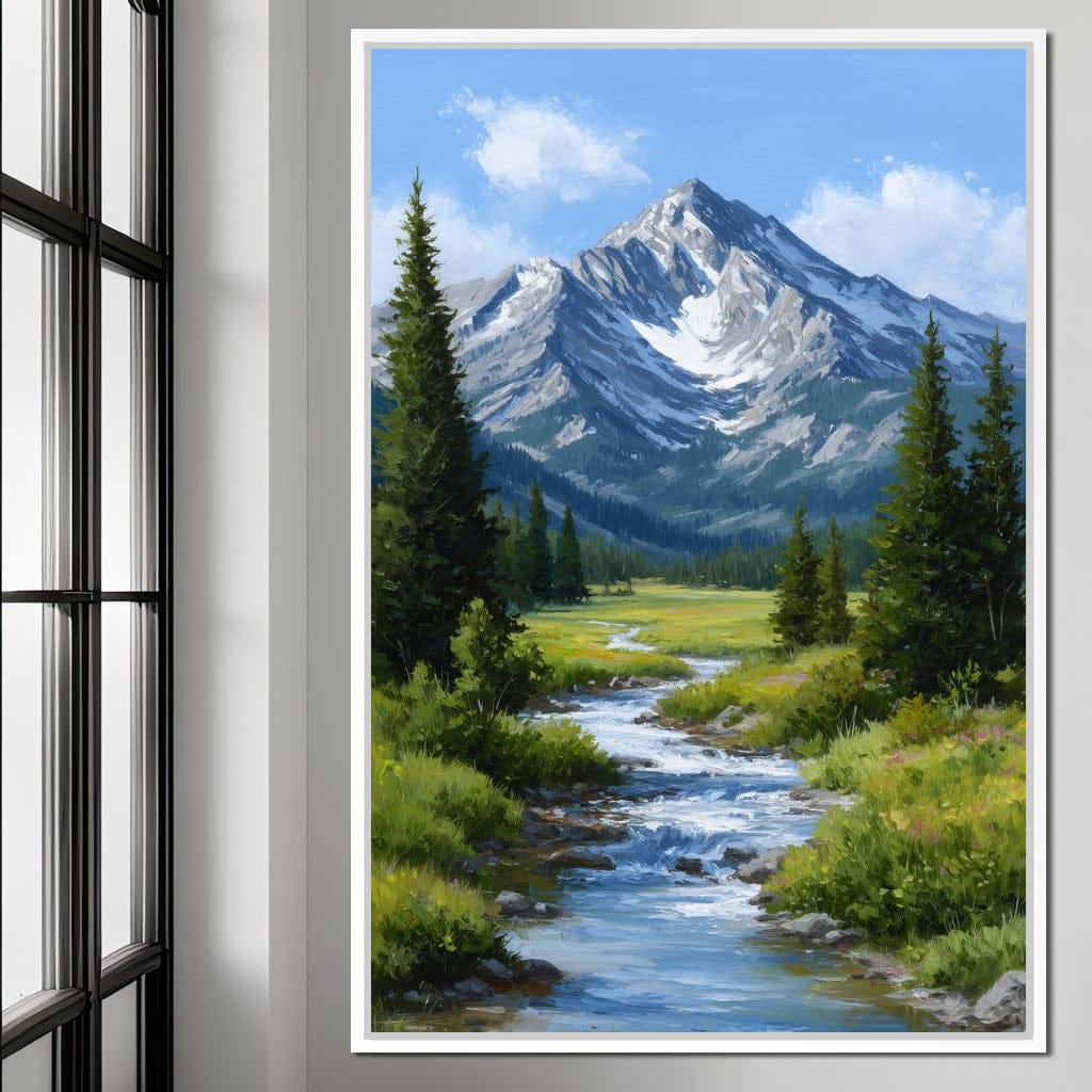 Alpine Peak River Meadow Sky Canvas Wall Art