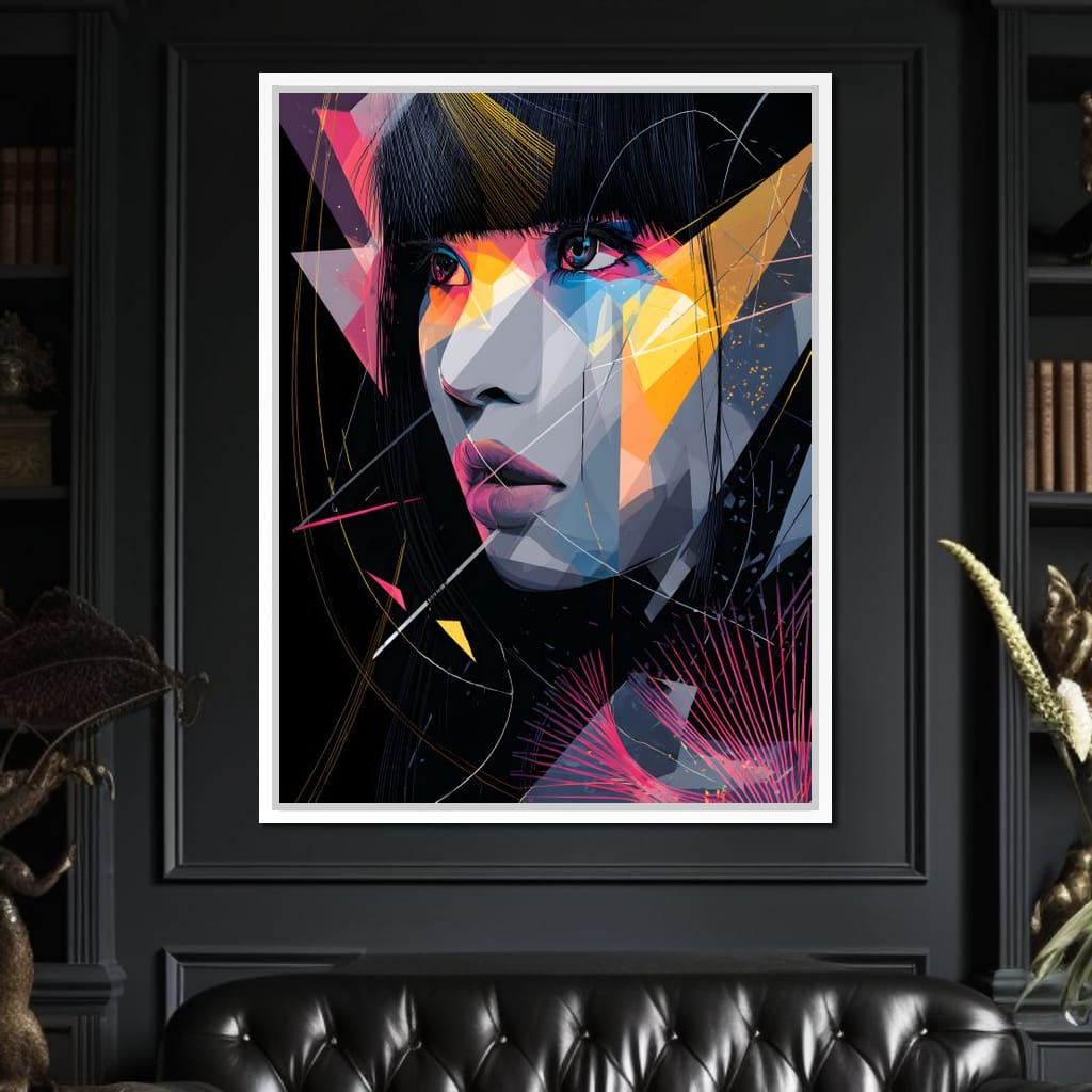 Neon Prism Portrait of Muse Canvas Wall Art