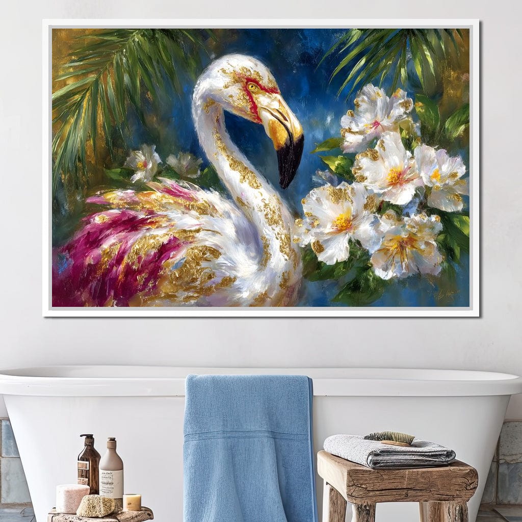 Gilded Flamingo Garden Glow Canvas Wall Art