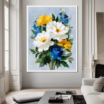 Golden White Blue Garden Posey Canvas Wall Art