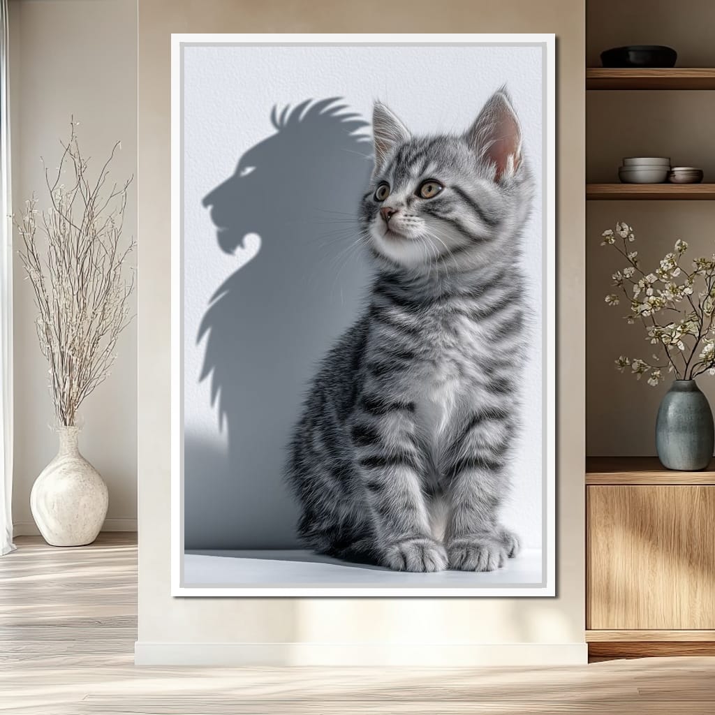 Brave Kitten Lion Shadow Canvas Wall Art