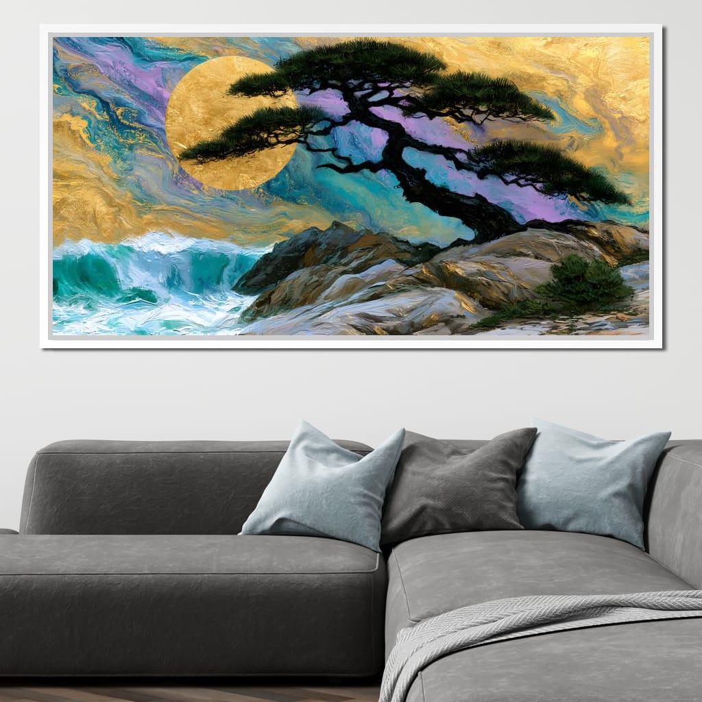 Gilded Solstice Above The Rushing Tide Canvas Wall Art