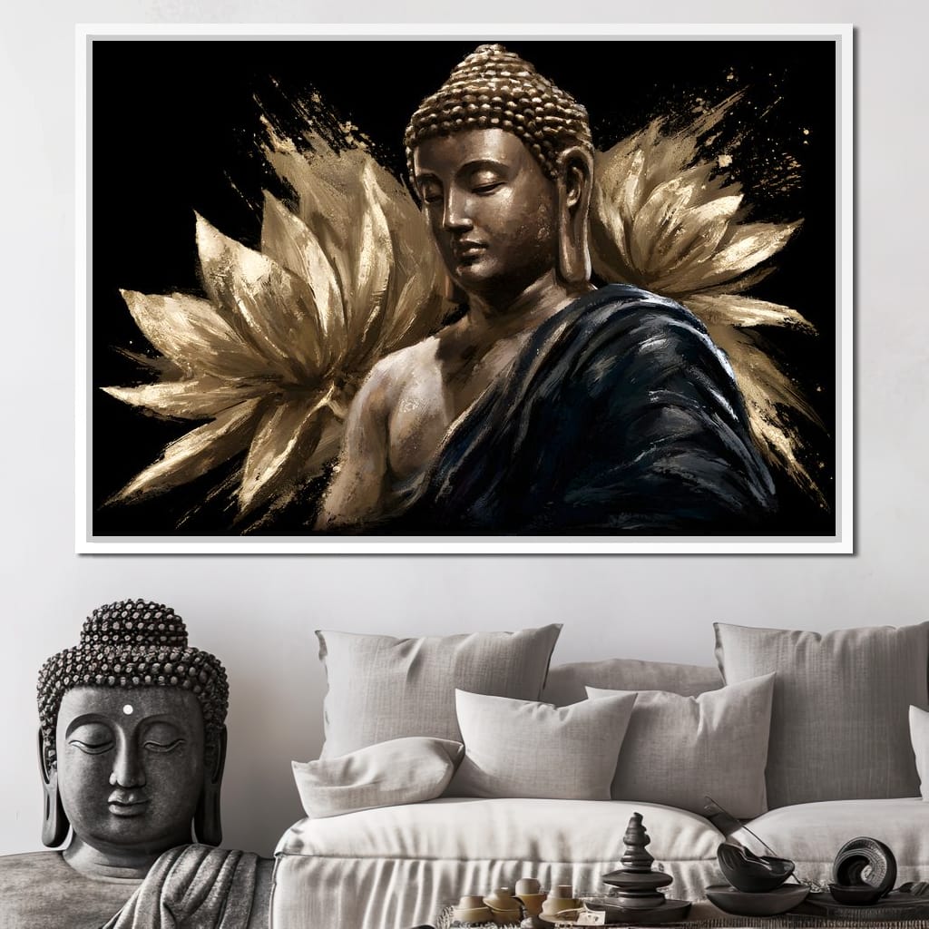 Golden Stillness Beyond The Lotus Canvas Wall Art