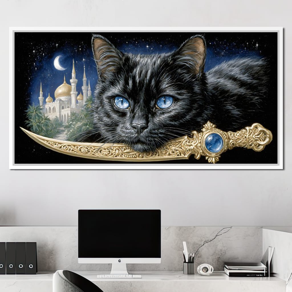 Moonlit Panther Of Golden Minarets Canvas Wall Art