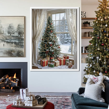 Christmas Tree by the Window Canvas Wall Art