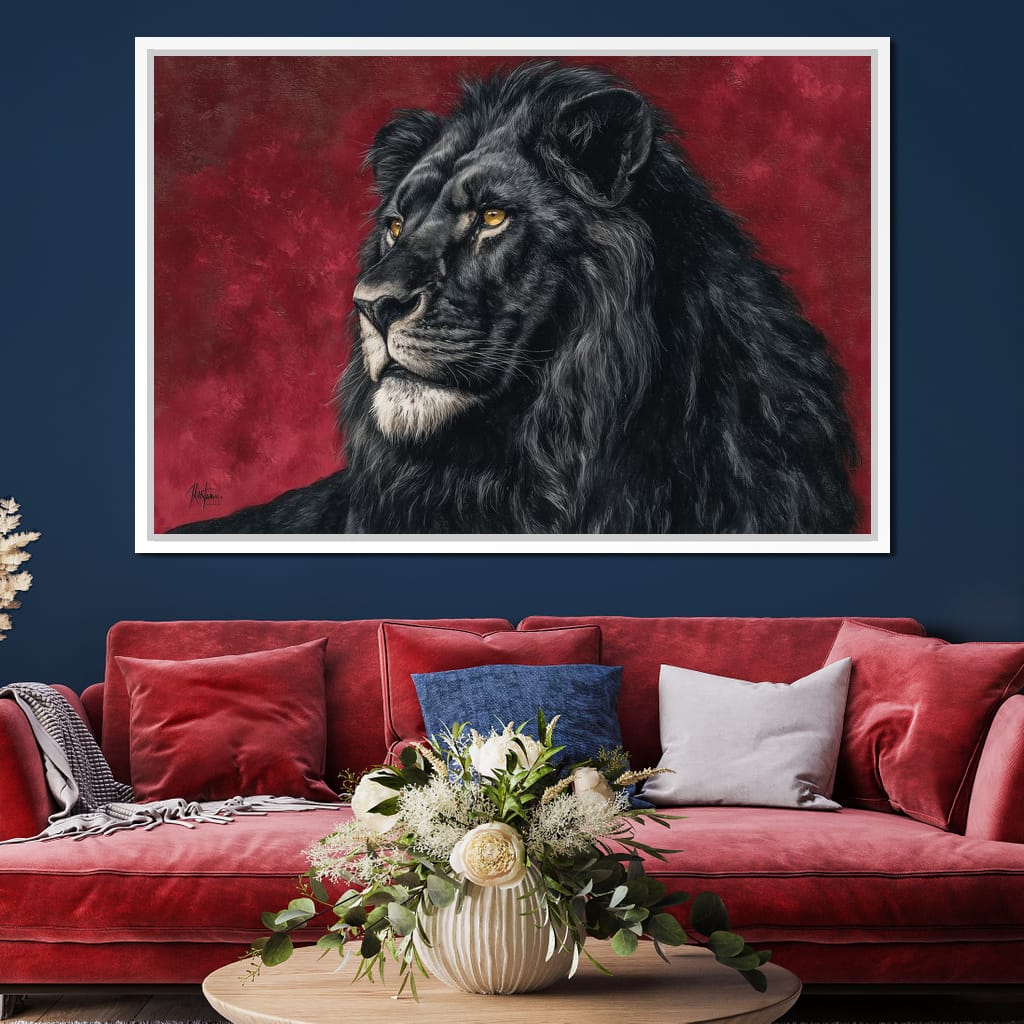 Midnight King Black Lion Portrait Canvas Wall Art