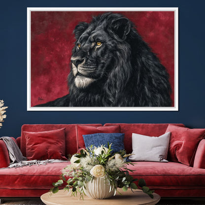 Midnight King Black Lion Portrait Canvas Wall Art