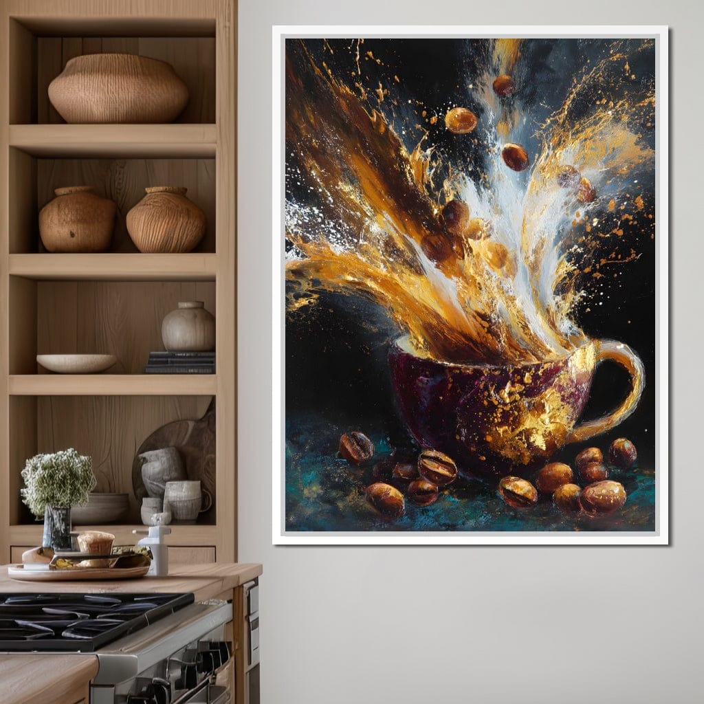 Golden Espresso Burst Cup Canvas Wall Art