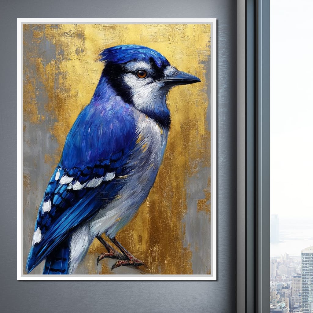 Golden Blue Jay Portrait Canvas Wall Art