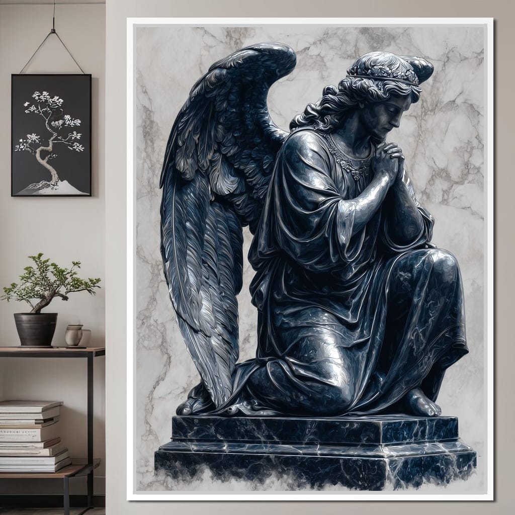 Midnight Marble Angel Prayer Canvas Wall Art