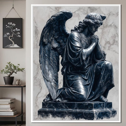 Midnight Marble Angel Prayer Canvas Wall Art