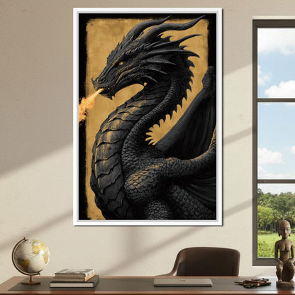 Golden Firebreath Dragon King Canvas Wall Art