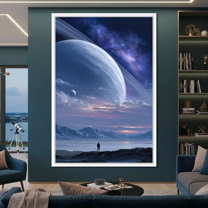 Rings of Saturn Night Sky Canvas Wall Art