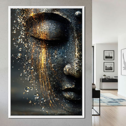 Golden Tranquil Buddha Flow Mirror Canvas Wall Art