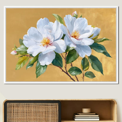 Golden Gardenia Duet Blooming Canvas Wall Art