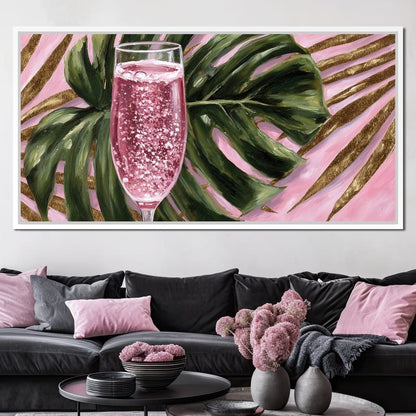 Pink Fizz Monstera Gold Canvas Wall Art