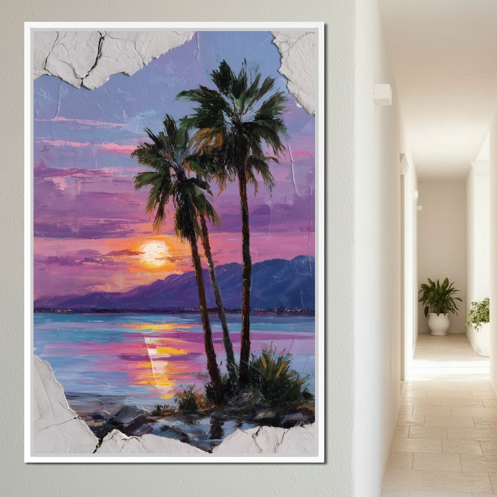 Palm Silhouettes Sunset Sky Canvas Wall Art