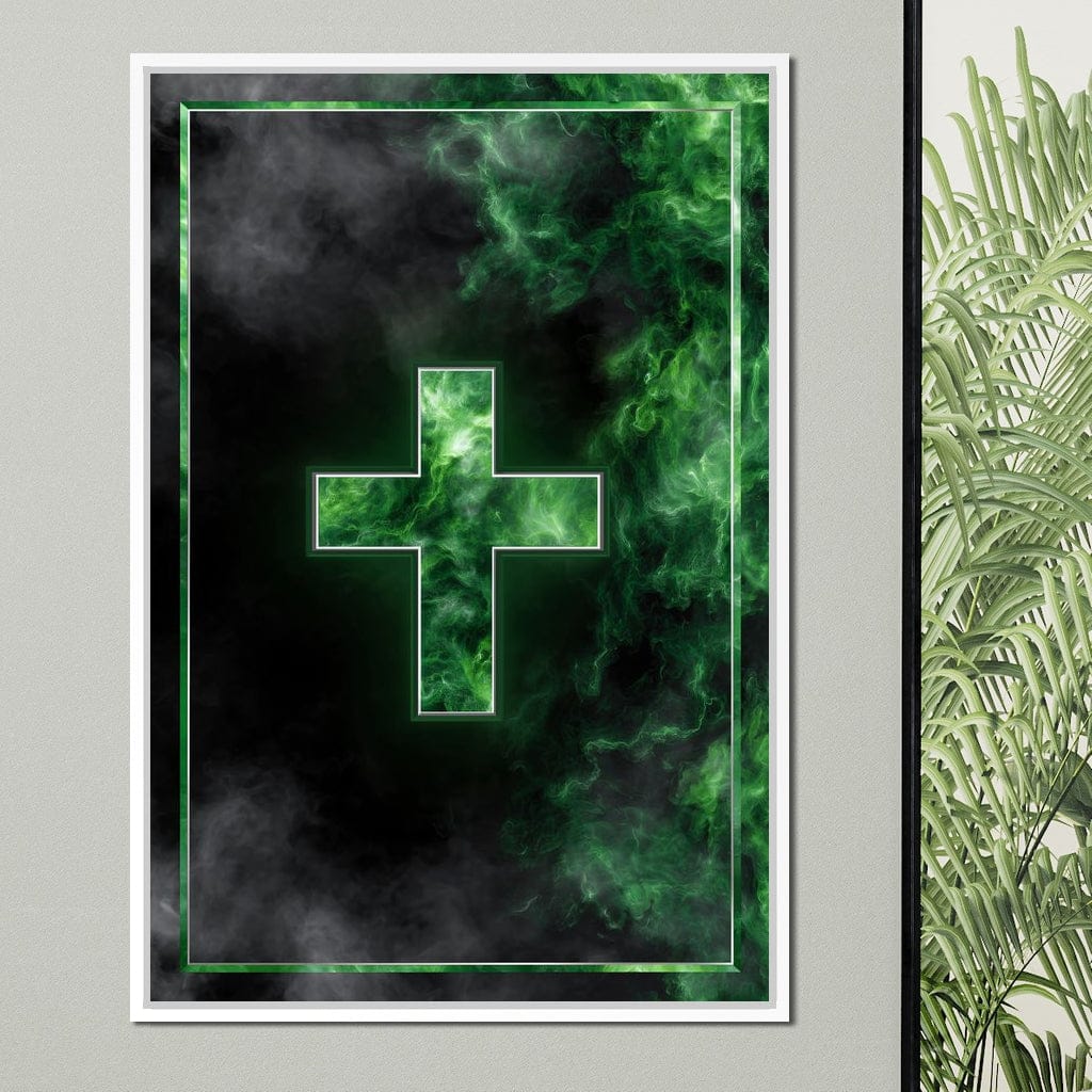 Emerald Smoke Cross Radiance Canvas Wall Art