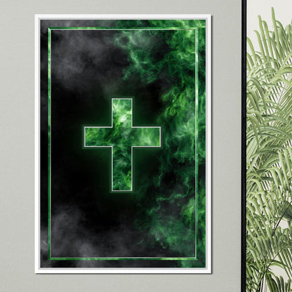 Emerald Smoke Cross Radiance Canvas Wall Art