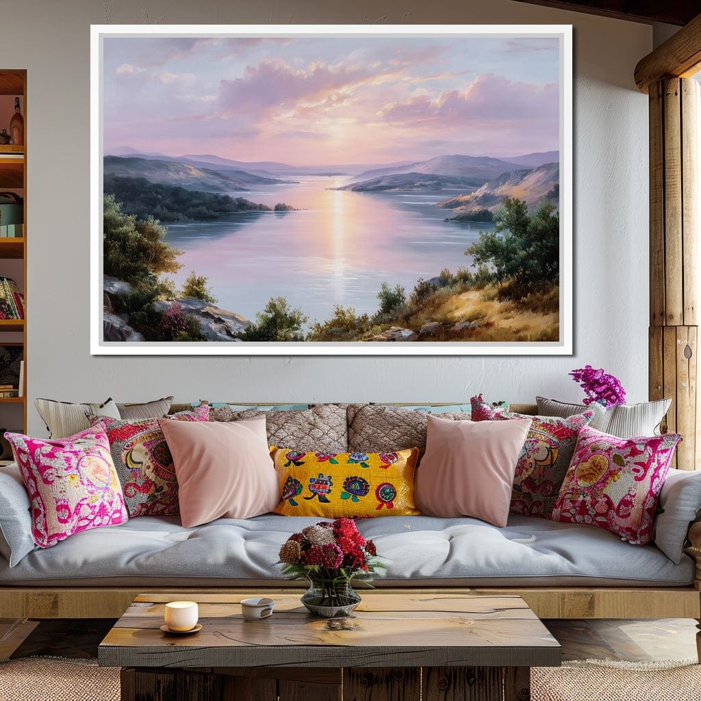 Pastel Sunrise Over Lake Fjord Canvas Wall Art