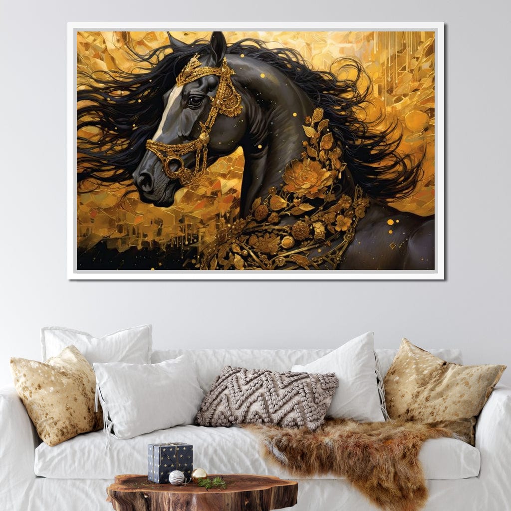 Gilded Black Horse Canvas Wall Art