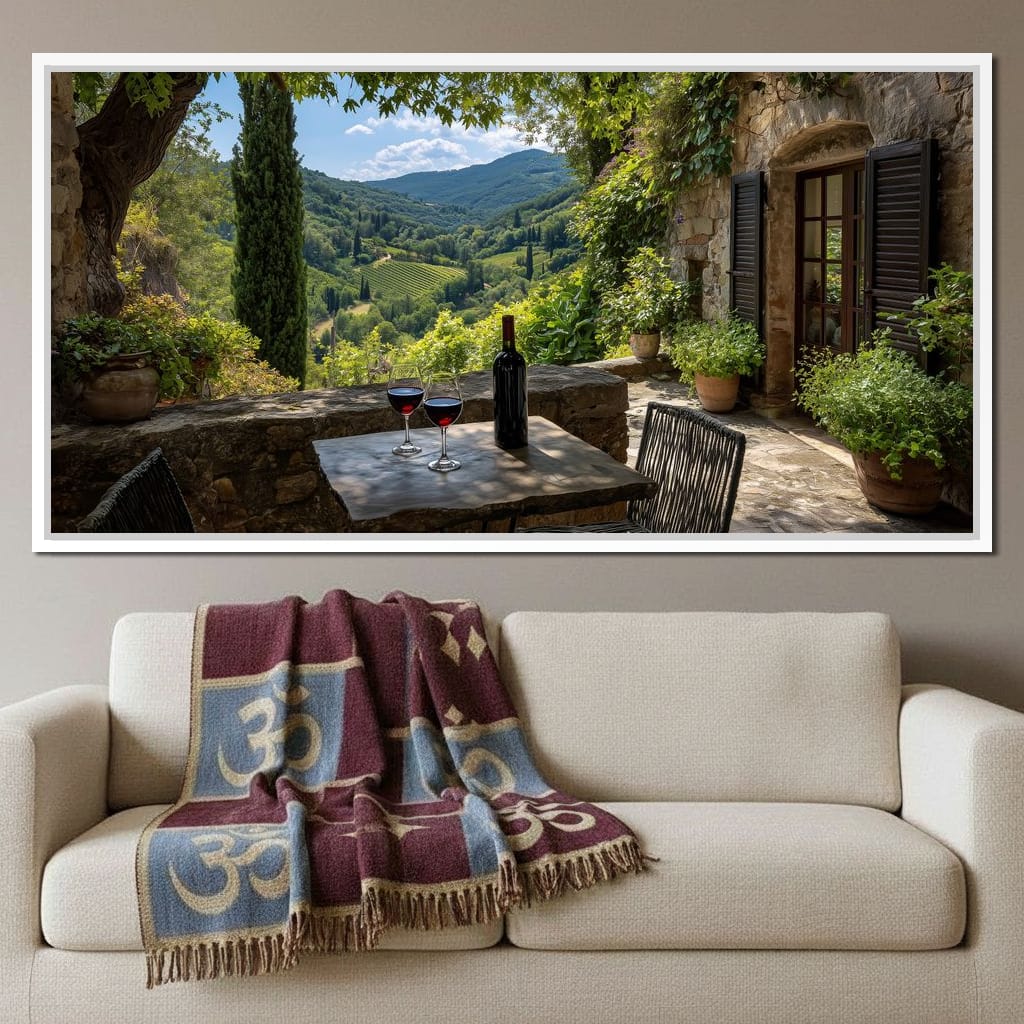 Sunlit Tuscan Vineyard Terrace Canvas Wall Art