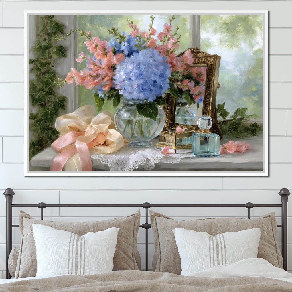 Sunlit Hydrangea Still Life Canvas Wall Art